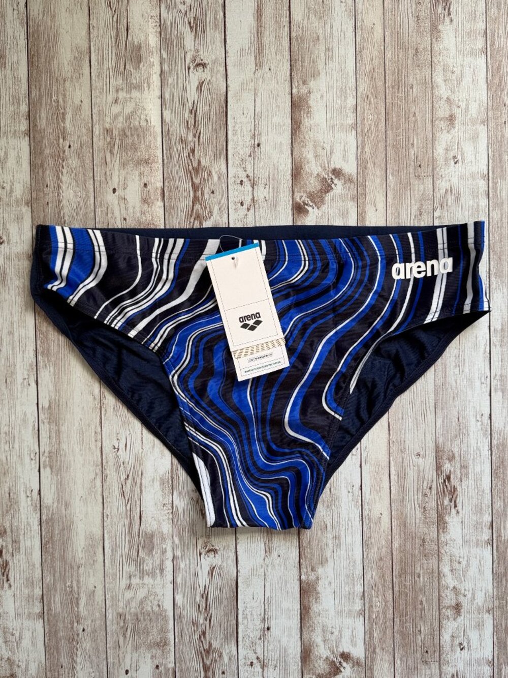 Arena Men's Marbled Brief Swimsuit sz 40 Navy / Navy Multi Swim Team Training